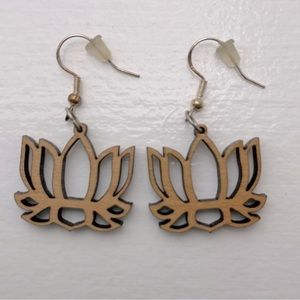Handmade Wood carved Lotus Earrings